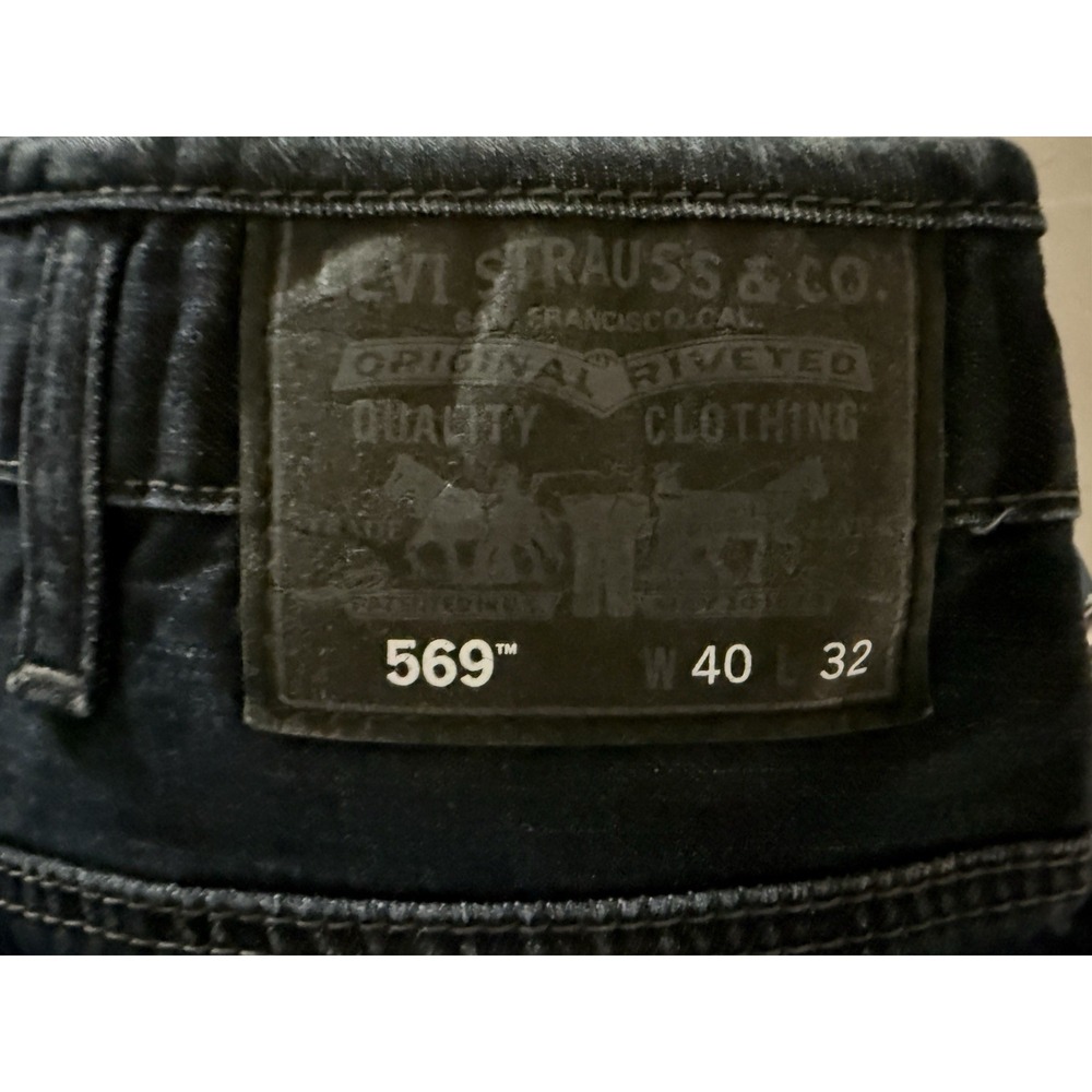 Levis 569 Black Patch 40x32 Dark Wash Loose Jeans Railroad Stripe Accent Pockets